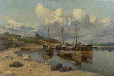 VLADIMIR BOLDIREV (1911–1993) Boats by the Shore