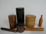 a lot of different wooden items on a white surface