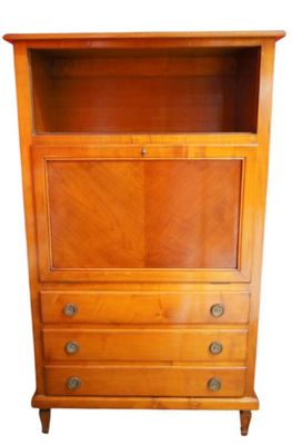 an image of a wooden bookcase with two drawers