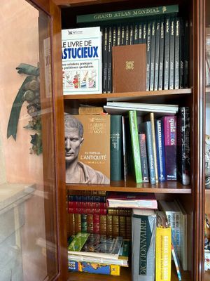a book case with many books on top of it