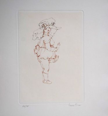 a drawing of a woman in a dress and hat