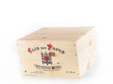 an empty wooden box sitting on top of a white surface