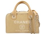 chanel beige canvas and leather mini tote bag