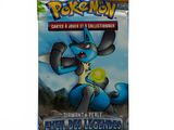 a close up of a box of pokemon cards on a white background