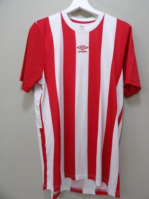 un gros plan d'une chemise rayée rouge et blanche sur un cintre