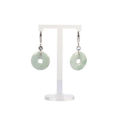 Paire de pendants d'oreilles en or gris 585% et aigues-marin…