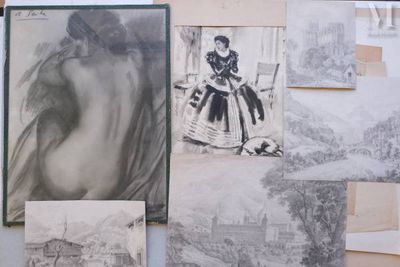 many pictures of a woman that are on the wall