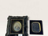 two framed pictures of a man and a woman sitting next to each other