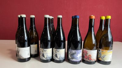 six bouteilles de vin sont alignées sur une table