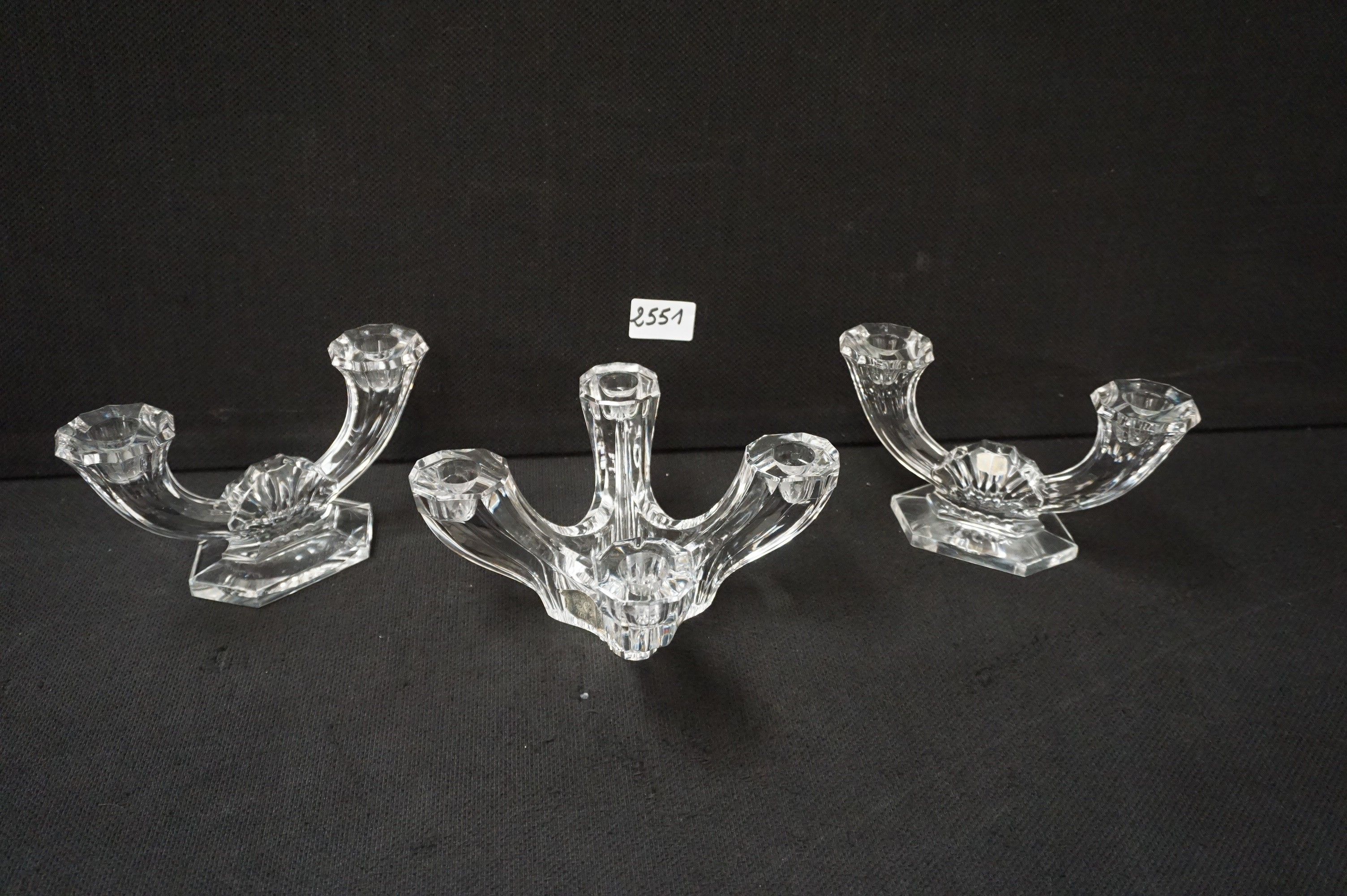 VAL SAINT LAMBERT - 3 bougeoirs en cristal - 1 avec 4 bougeo…