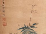 a painting of a bird sitting on a branch of a tree