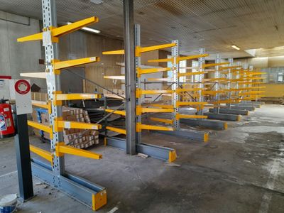a large warehouse with a lot of shelves and pallets