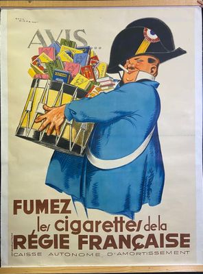 affiche représentant un homme tenant un paquet de bonbons à la main