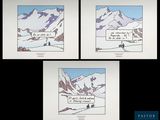 quatre images différentes représentant un paysage de montagne avec un homme et une femme