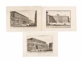 quatre gravures représentant des bâtiments anciens, alignées les unes à côté des autres sur un fond blanc