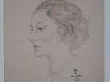 a drawing of a woman in profile with her head turned to the side