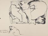 dessin représentant deux chats allongés côte à côte sur un lit