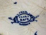 a close up of a plate with a blue and white design on it