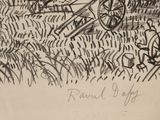 a drawing of a man on a tractor in a field