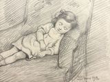 dessin représentant un enfant allongé sur une chaise