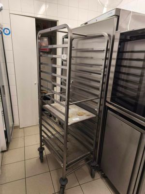 an image of a commercial kitchen with a rack of food