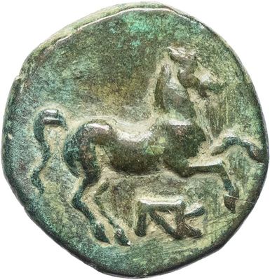 a close up of a coin with a horse on it