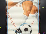 a poster of a soccer player kicking a soccer ball