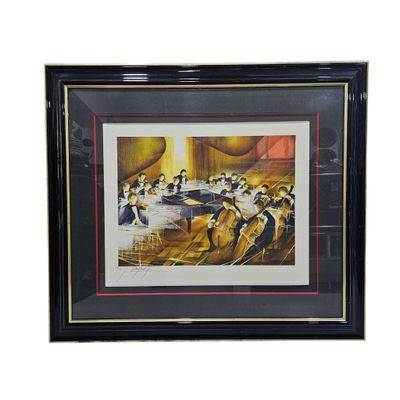a painting of a group of people sitting around a table