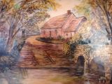 a painting on the wall of a house by the water