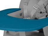 a baby high chair with a blue tray on it