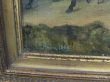 a painting of a man riding a horse in a field