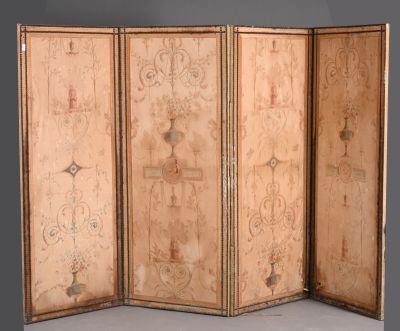 paravent à trois panneaux, avec des dessins sur les côtés de chaque panneau