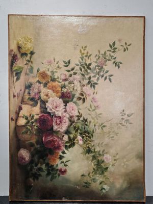 une peinture de fleurs dans un vase sur une table