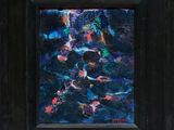 an oil painting of a black frame with a painting of fish in it