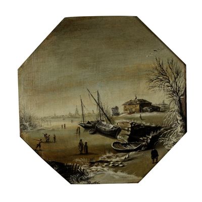 une image d'un tableau représentant un bateau sur l'eau