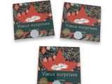 trois cartes de visite sur lesquelles est inscrit « veuxx surprises »