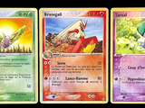 four different pokemon cards are shown in a row on a black background
