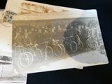 two old photos of a group of men standing next to each other