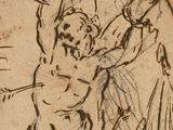 an image of a drawing of a man holding a baby in his arms