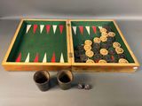 wooden backgam set with dice and backgams