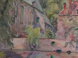 une aquarelle représentant une maison au bord de la rivière