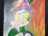 un tableau représentant une femme coiffée d'un chapeau