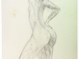 a drawing of a woman standing with her arms behind her head