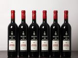 six bouteilles de vin rouge alignées sur une table en bois
