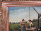 a painting of a woman and a man hanging on a rope