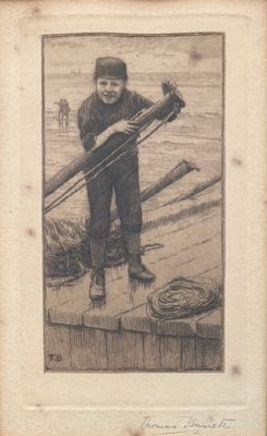 une vieille photo d'un garçon avec un bateau sur une plage