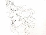 drawing of a woman with curly hair and a hat on her head