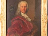 portrait d'un homme en manteau rouge, dans un cadre doré