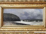 an image of a painting of a beach scene in a gold frame