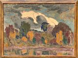 une image représentant un tableau représentant un paysage avec des arbres et de l'eau